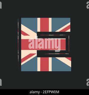 Lettre e majuscule 3d avec texture drapeau britannique isolée sur fond noir. Illustration vectorielle. Élément pour la conception. Alphabet pour enfants. Illustration de Vecteur
