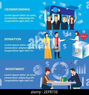 Illustration moderne de vecteur de conception de ligne mince plate, concepts de financement participatif, processus de don et d'investissement pour les entreprises, pour la conception graphique et web Illustration de Vecteur