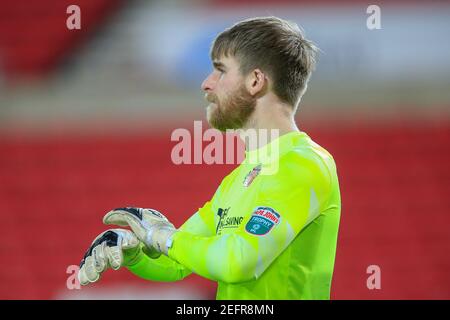 Sunderland, Royaume-Uni. 17 février 2021. Lee Burge #1 de Sunderland pendant le match à Sunderland, Royaume-Uni le 2/17/2021. (Photo par IAM Burn/News Images/Sipa USA) crédit: SIPA USA/Alay Live News Banque D'Images