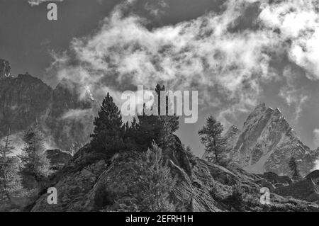 L'aiguille de Blaitière et de Grepon vus du Montenvers au Plan d'aiguille, Chamonix, Alpes françaises Banque D'Images