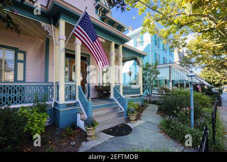 Maisons historiques de style victorien à Cape May sur Columbia Avenue, New Jersey Banque D'Images