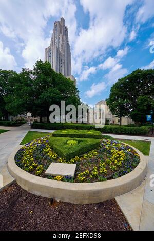 Vue à angle bas du Cathedral O Learning Building, Unversité de Pittsburgh, Pennsylvanie Banque D'Images