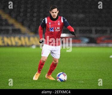 Swansea, Royaume-Uni. 17 février 2021. Yuri Ribeiro #5 de la forêt de Nottingham pendant le pré-match de réchauffement à Swansea, Royaume-Uni le 2/17/2021. (Photo par Mike Jones/News Images/Sipa USA) crédit: SIPA USA/Alay Live News Banque D'Images