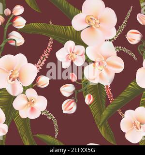 Aquarelle Orchid fond sans couture, motif boho fleuri, fleur vintage dessinée à la main. Motif bohémien, décoration florale peinte à la main. Eau Illustration de Vecteur