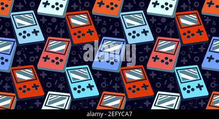 Motif lumineux sans couture avec manettes. Manette de jeu vidéo pour les garçons et les filles. Imprimé pour les textiles et les vêtements de sport Illustration de Vecteur