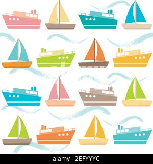Motif coloré sans coutures avec bateaux et vagues Illustration de Vecteur