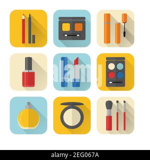 Collection d'icônes de maquillage et de cosmétiques de style plat Illustration de Vecteur