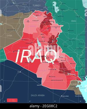 Région d'Irak carte détaillée modifiable avec régions villes, routes et chemins de fer, sites géographiques. Fichier vectoriel EPS-10 Illustration de Vecteur