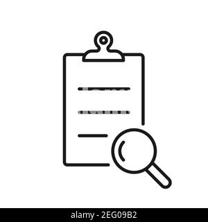 Icône du presse-papiers et de la loupe. Révision de la liste de contrôle. Contour noir. Illustration vectorielle, conception plate Illustration de Vecteur
