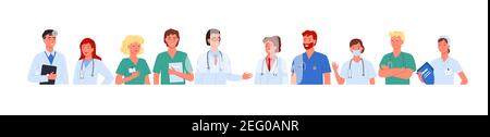 Ensemble d'équipe de médecins, personnages de travailleurs d'hôpital, collection d'avatar du personnel de santé Illustration de Vecteur