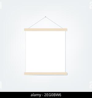 Cadre en bois avec feuille de papier accrochée au mur. Style nordique. Illustration vectorielle, conception plate Illustration de Vecteur