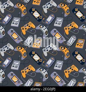 Motif lumineux sans couture avec manettes. Manette de jeu vidéo pour les garçons et les filles. Imprimé pour les textiles et les vêtements de sport Illustration de Vecteur