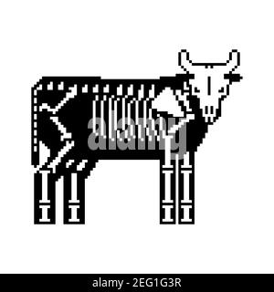 Squelette de vache pixel art. 8 bits os d'animaux de ferme. Anatomie Bull. Illustration vectorielle Illustration de Vecteur