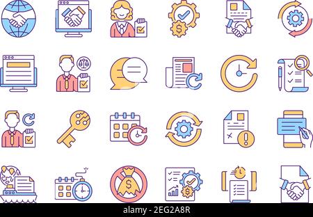 Ensemble d'icônes de couleur RVB de gestion des contrats Illustration de Vecteur
