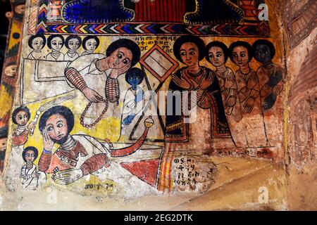 Les peintures murales bien conservées de l'église Abreha et Atsbeha dans la région du Tigray, dans le nord de l'Éthiopie. Banque D'Images