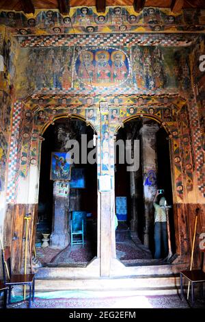 Les peintures murales bien conservées de l'église Abreha et Atsbeha dans la région du Tigray, dans le nord de l'Éthiopie. Banque D'Images