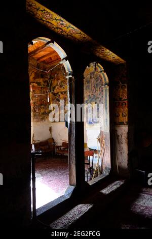 Les peintures murales bien conservées de l'église Abreha et Atsbeha dans la région du Tigray, dans le nord de l'Éthiopie. Banque D'Images