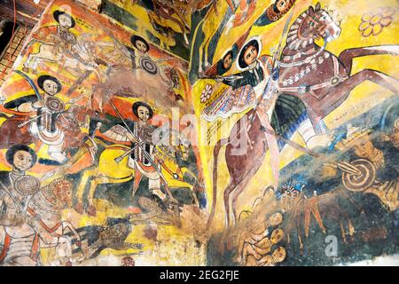 Les peintures murales bien conservées de l'église Abreha et Atsbeha dans la région du Tigray, dans le nord de l'Éthiopie. Banque D'Images