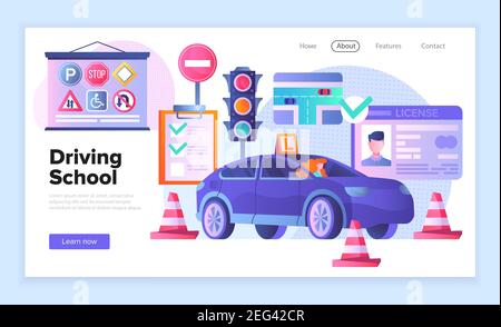 Modèle de page Web pour une école de conduite Illustration de Vecteur