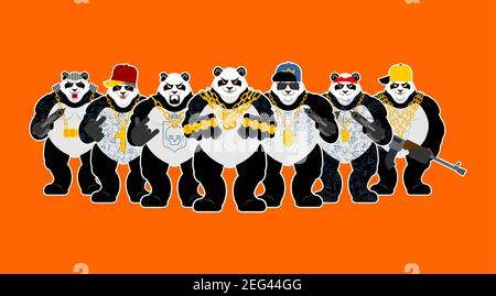 Gang Panda gangster. Bande de bandits de l'ours frais. GAG gangsta. Animal gars rappeur Illustration de Vecteur