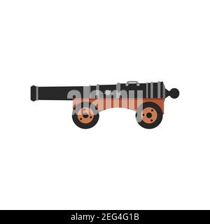 Illustration du vecteur d'arme de canon militaire d'artillerie militaire. Ancienne icône de bataille de canon d'artillerie blanche isolée. Défense lourde bombe antique Illustration de Vecteur