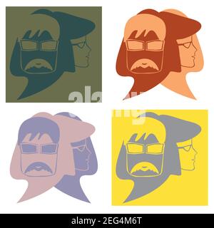 Variation des portraits contemporains. Homme et femme. Collection visages surréalistes. Illustration de différentes couleurs pour la conception. Images vectorielles isolées. Illustration de Vecteur