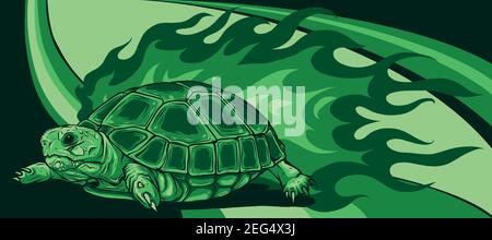 tortue vectorielle avec flammes sur fond coloré Illustration de Vecteur