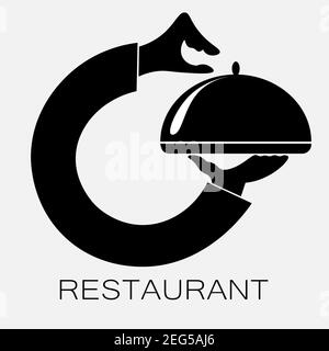 logo du restaurant des mains tenant le plat avec le couvercle 2 Illustration de Vecteur