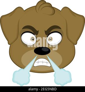 Illustration vectorielle émoticône du visage d'un chien de dessin animé avec une expression en colère et fumante Illustration de Vecteur