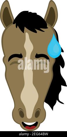 illustration vectorielle d'émoticône dessin animé d'une émoticône de la tête d'un cheval avec une expression de confusion qui fait tomber une goutte de sueur Illustration de Vecteur