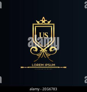 LETTRE US initiale avec Royal Template.Elegant avec vecteur de logo de couronne, illustration vectorielle de logo de lettrage créatif Illustration de Vecteur