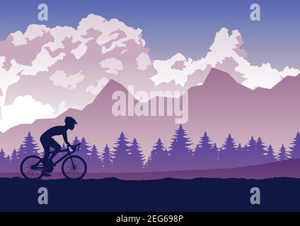 Silhouette des activités des personnes s'exerçant avec le vélo passe le forêt Illustration de Vecteur