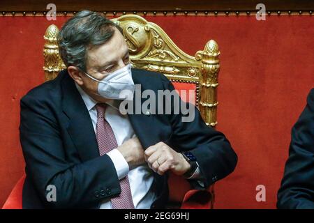 Rome, Italie. 17 février 2021. Sénat le gouvernement Draghi demande la confiance, dans la photo Mario Draghi usage éditorial seulement crédit: Agence de photo indépendante / Alamy Live News Banque D'Images