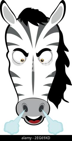 Vecteur émoticône illustration dessin animé de la tête d'un zèbre avec expression en colère provenant de la fumée du nez Illustration de Vecteur