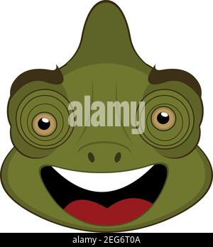 Illustration vectorielle d'émoticône, dessin animé de la tête d'un caméléon, avec une expression heureuse et un sourire Illustration de Vecteur