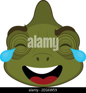 Vecteur émoticône illustration dessin animé d'une tête de caméléon avec une expression heureuse, les yeux fermés et les larmes de joie Illustration de Vecteur