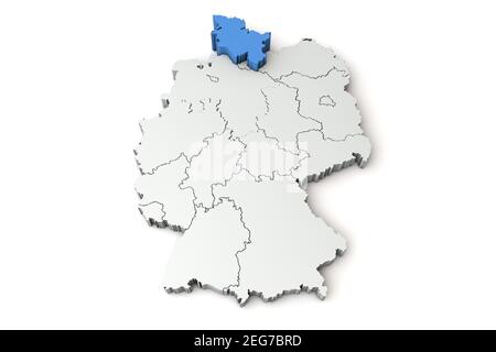 Carte de l'Allemagne montrant la région du Schleswig-Holstein. Rendu 3D Banque D'Images