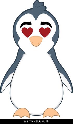 Illustration vectorielle d'émoticone dessin animé de la tête d'un pingouin avec une expression d'amour et des yeux en forme de cœur Illustration de Vecteur