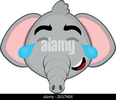 Vecteur émoticône illustration dessin animé de la tête d'un éléphant avec une expression heureuse, les yeux fermés et les larmes de joie Illustration de Vecteur