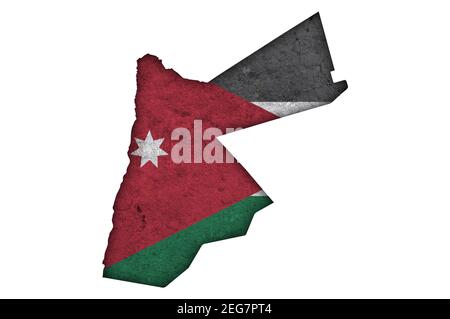 Carte et drapeau de la Jordanie sur le béton abîmé Banque D'Images