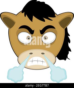 Vecteur émoticône illustration dessin animé de la tête d'un poney avec expression en colère provenant de la fumée du nez Illustration de Vecteur