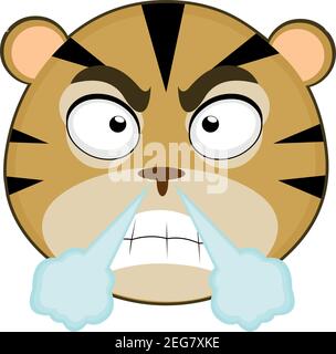 Vecteur émoticône illustration dessin animé d'une tête de tigre avec expression en colère provenant de la fumée du nez Illustration de Vecteur