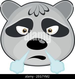 Vecteur émoticône illustration dessin animé de la tête d'un raton laveur avec expression en colère provenant de la fumée du nez Illustration de Vecteur