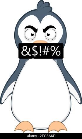Illustration vectorielle d'émoticône, dessin animé de la tête d'un pingouin avec une expression en colère et des malédiction Illustration de Vecteur