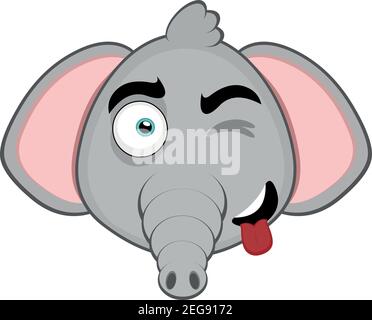 Vecteur émoticône illustration dessin animé de la tête d'un éléphant avec une expression heureuse, wencant et collant de sa langue avec sa bouche ouverte Illustration de Vecteur