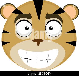 Illustration vectorielle d'émoticone dessin animé de la tête d'un tigre avec une expression heureuse, souriant montrant toutes ses dents Illustration de Vecteur