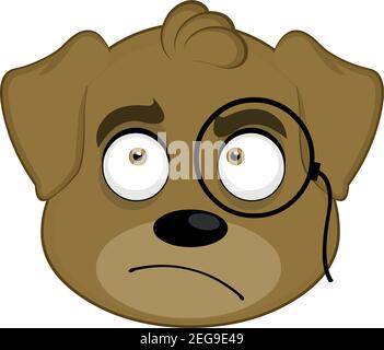 Illustration d'émoticône vectoriel de la tête d'un chien avec une expression pensive, portant un monocle Illustration de Vecteur