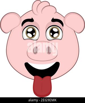 Vecteur émoticône illustration dessin animé de la tête d'un porc avec une expression heureuse, en collant hors de sa langue Illustration de Vecteur