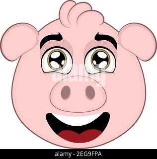 Vecteur émoticône dessin animé de la tête d'un porc avec une expression de tendresse, de bouche ouverte et d'un regard rêveur Illustration de Vecteur