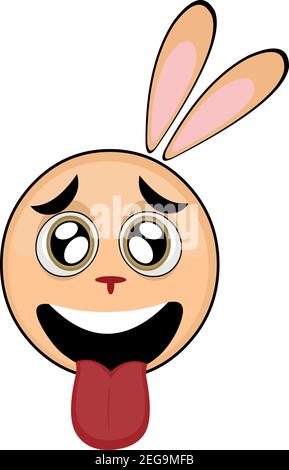 Illustration vectorielle d'émoticone dessin animé de la tête d'un lapin avec une expression heureuse, en collant sa langue Illustration de Vecteur